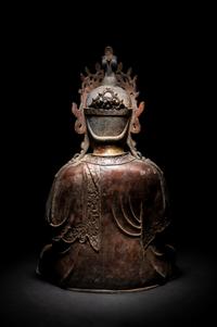A Chinese Partial Gilt Bronze Figure of Guanyin