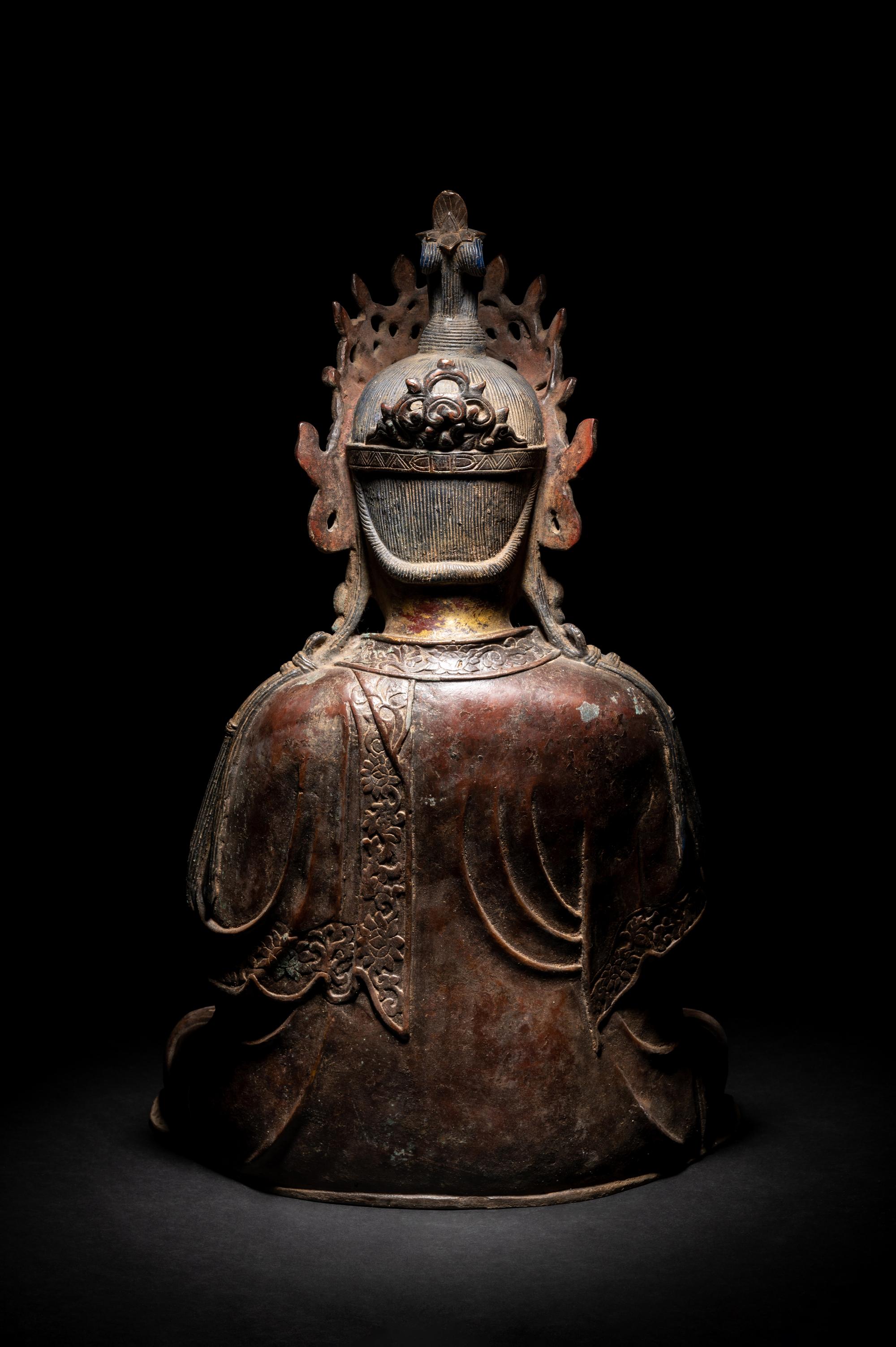 A Chinese Partial Gilt Bronze Figure of Guanyin