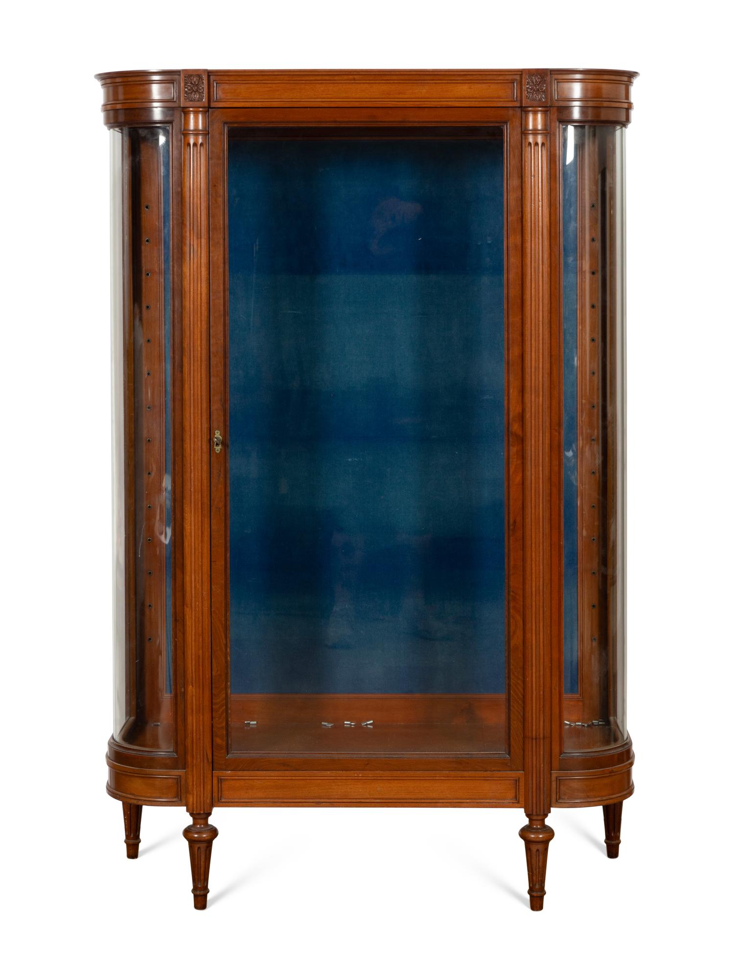 A Louis XVI Style Mahogany Vitrine Cabinet with Rouge Marble Top