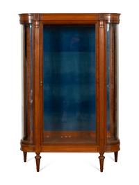 A Louis XVI Style Mahogany Vitrine Cabinet with Rouge Marble Top