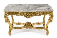 A Louis XV Style Giltwood Center Table Height 28 1/2 x width 52 1/2 x depth 33 inches. — 20TH CENTURY