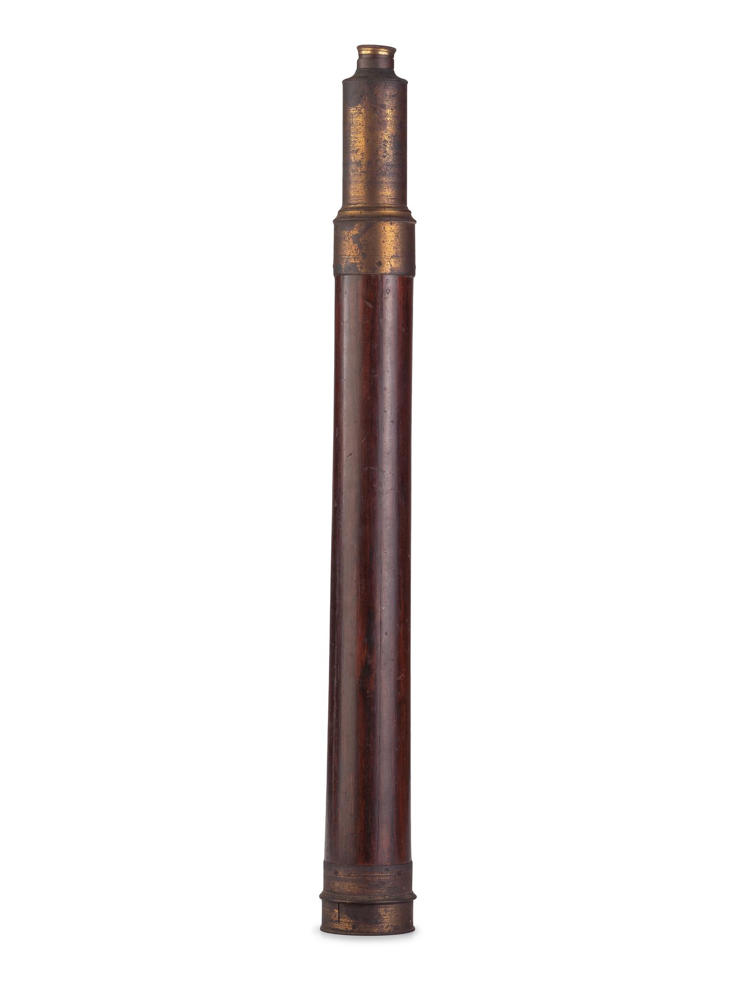 3 1/4 in. wood body single-draw telescope. Length 33 in. 19th century.
