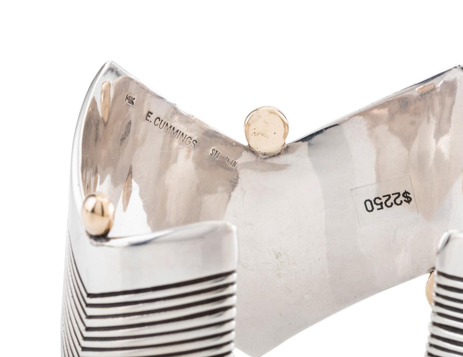 Sterling Silver Zigzag Cuff Bracelet, with 14K Gold Bead Accents