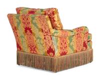 A Pair of Contemporary Damask-Upholstered Lounge Chairs with Bullion Fringe