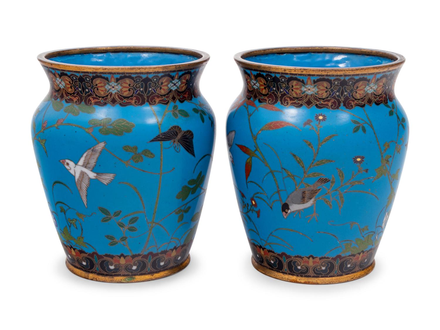 Two Pairs of Japanese Cloisonné Enameled Jars