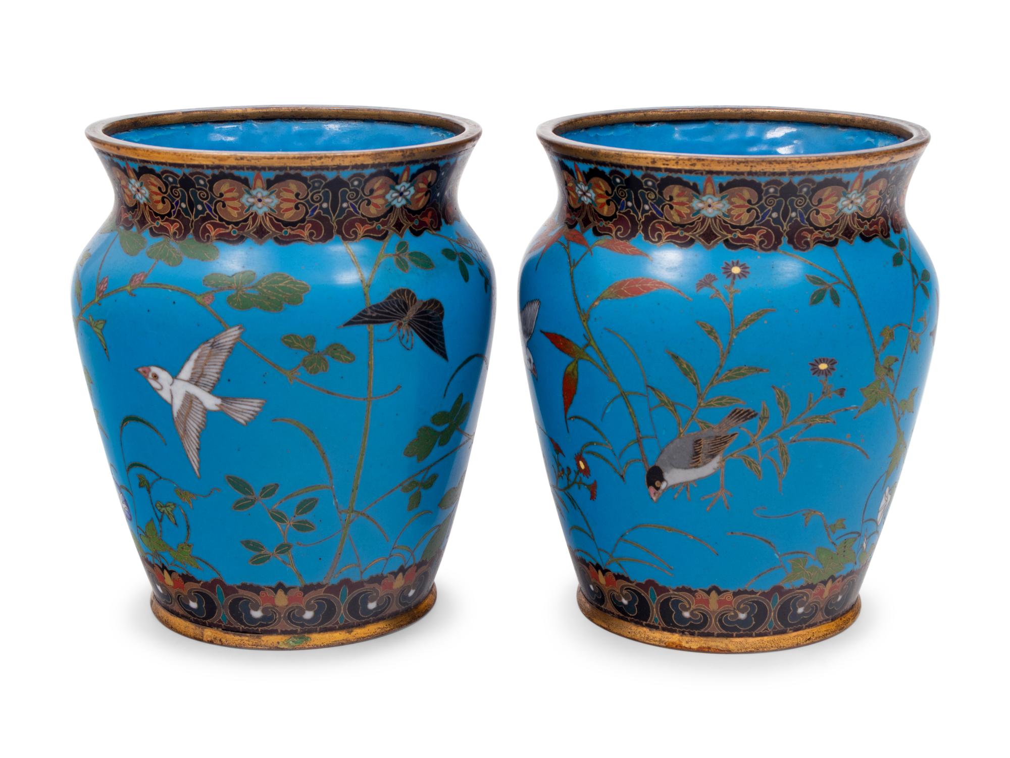 Two Pairs of Japanese Cloisonné Enameled Jars
