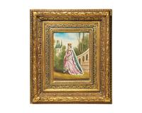 A Pair of Hand-Painted Porcelain Plaques Depicting a Medieval Queen and Knight
