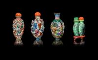 Four Chinese Famille Rose Porcelain Snuff Bottles