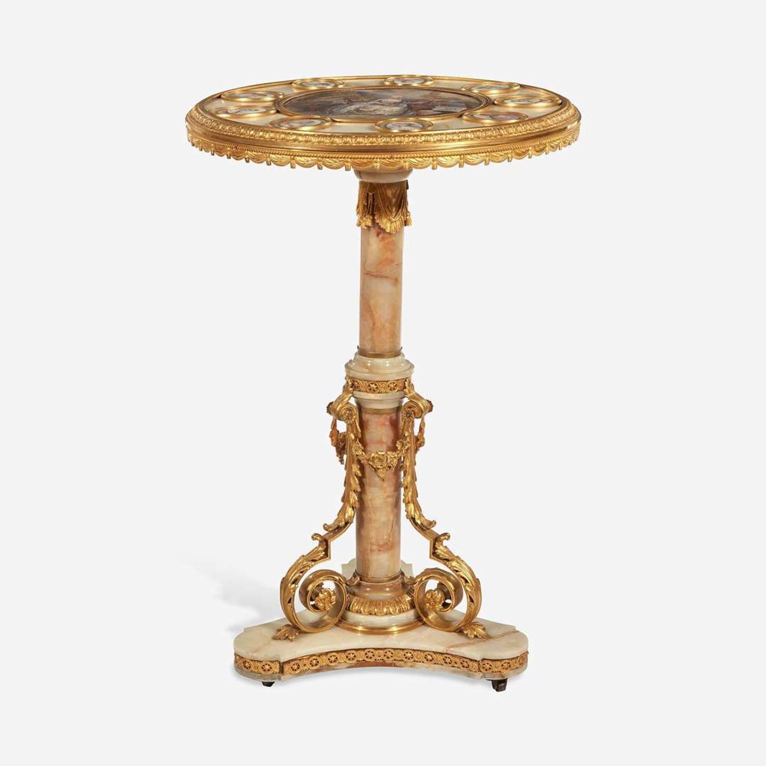 A Fine Sèvres Style Porcelain-Inset Gilt Bronze Mounted Onyx Side Table early 20th century