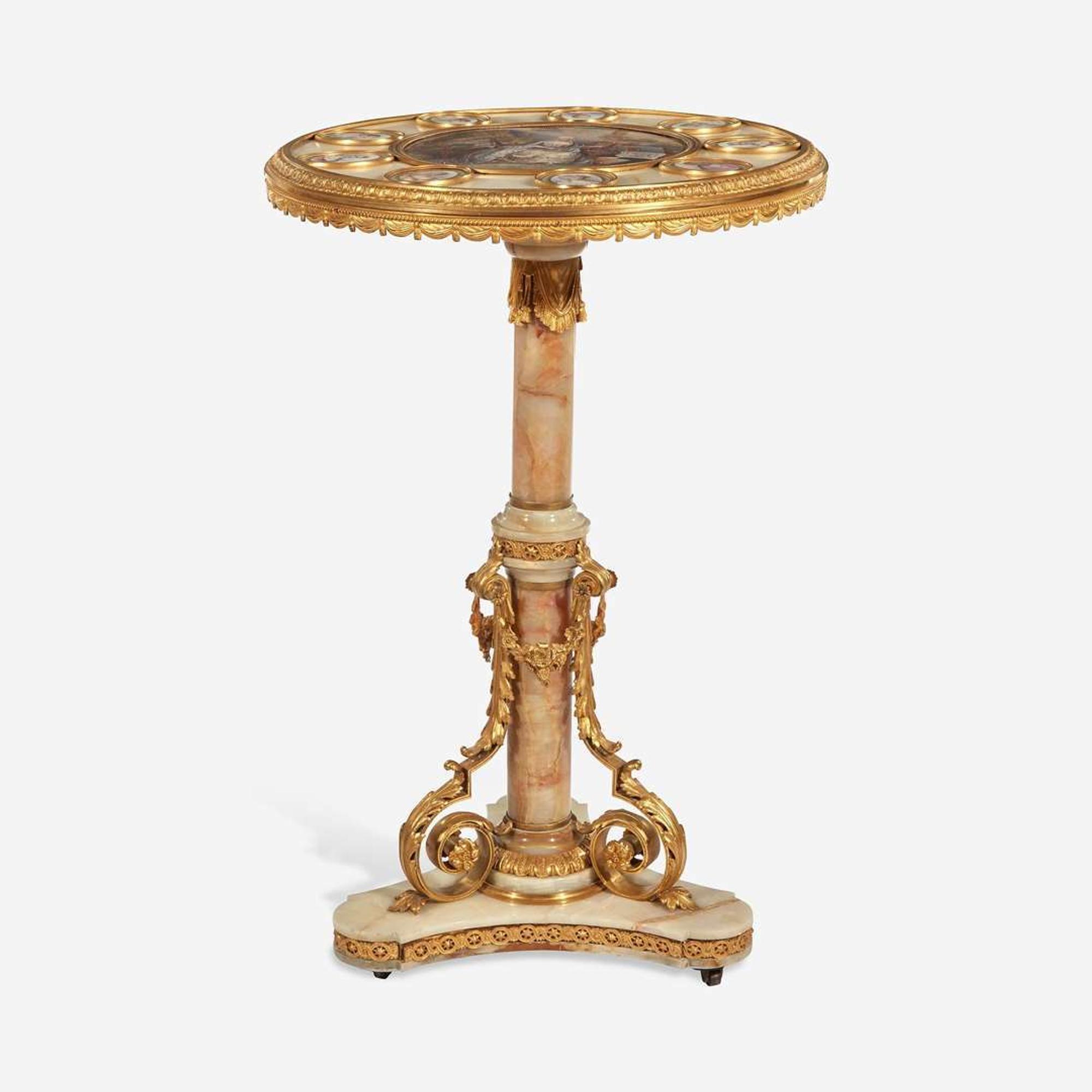 A Fine Sèvres Style Porcelain-Inset Gilt Bronze Mounted Onyx Side Table early 20th century