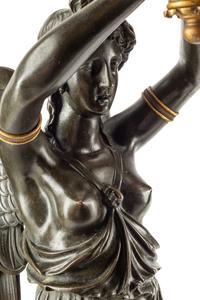 A Pair of Empire Style Gilt and Patinated Bronze and Marble Figural Candelabra