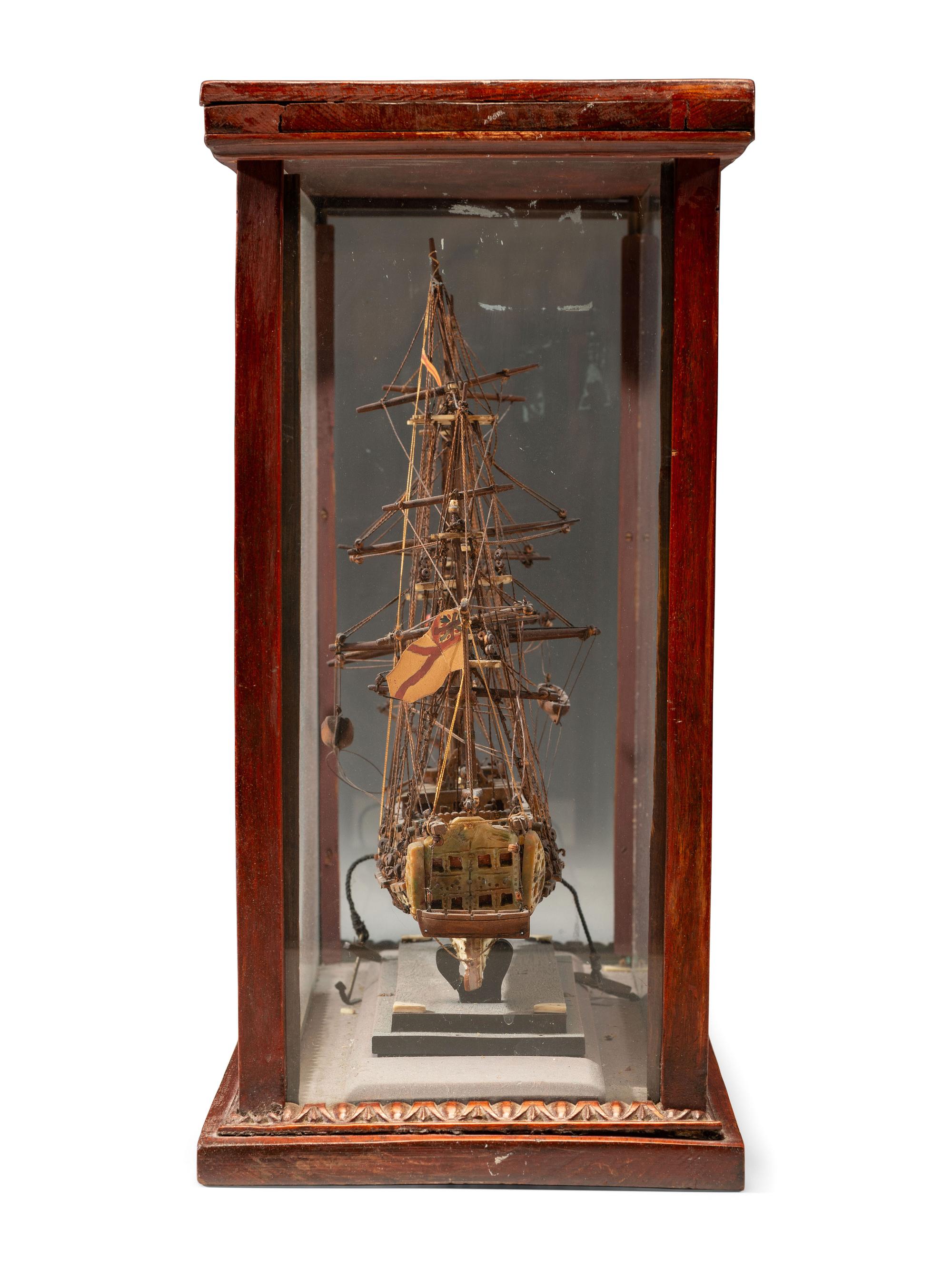 A French Prisoner of War Carved Bone and Wood Model of a British Warship
