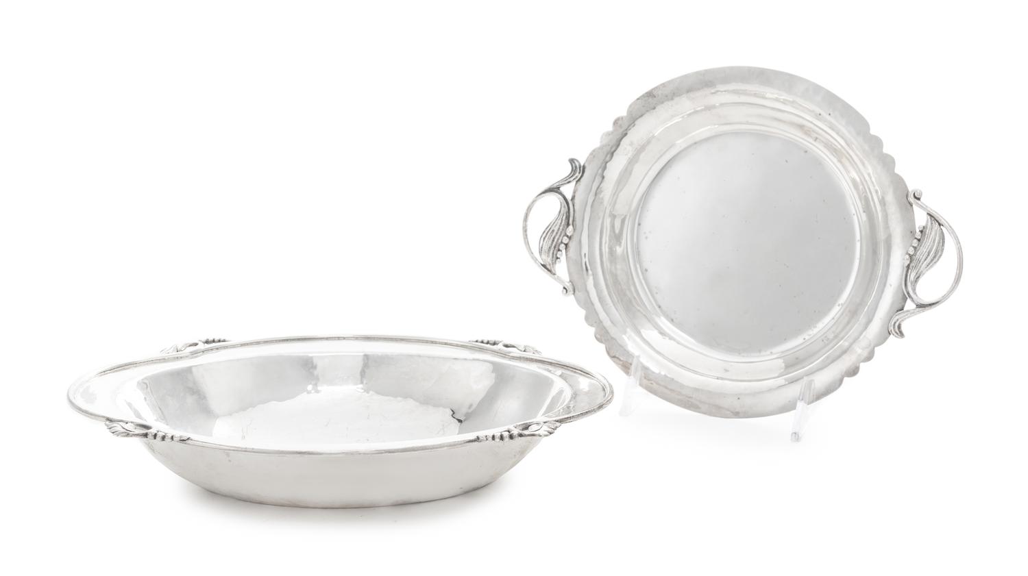 Two American Silver Dishes, Cellini Craft, Ltd., Chicago, IL, each having stylized leaf handles.