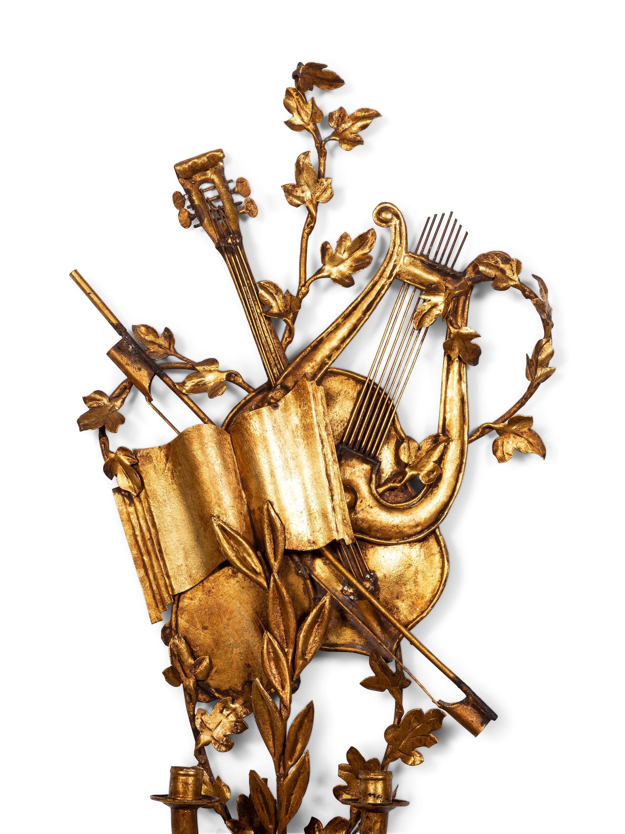 A Pair of Italian Baroque Style Metal Two Light Wall Sconces