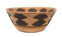 A Mission Indian Basket Bowl Height 8 x diameter 19 5/8 inches.