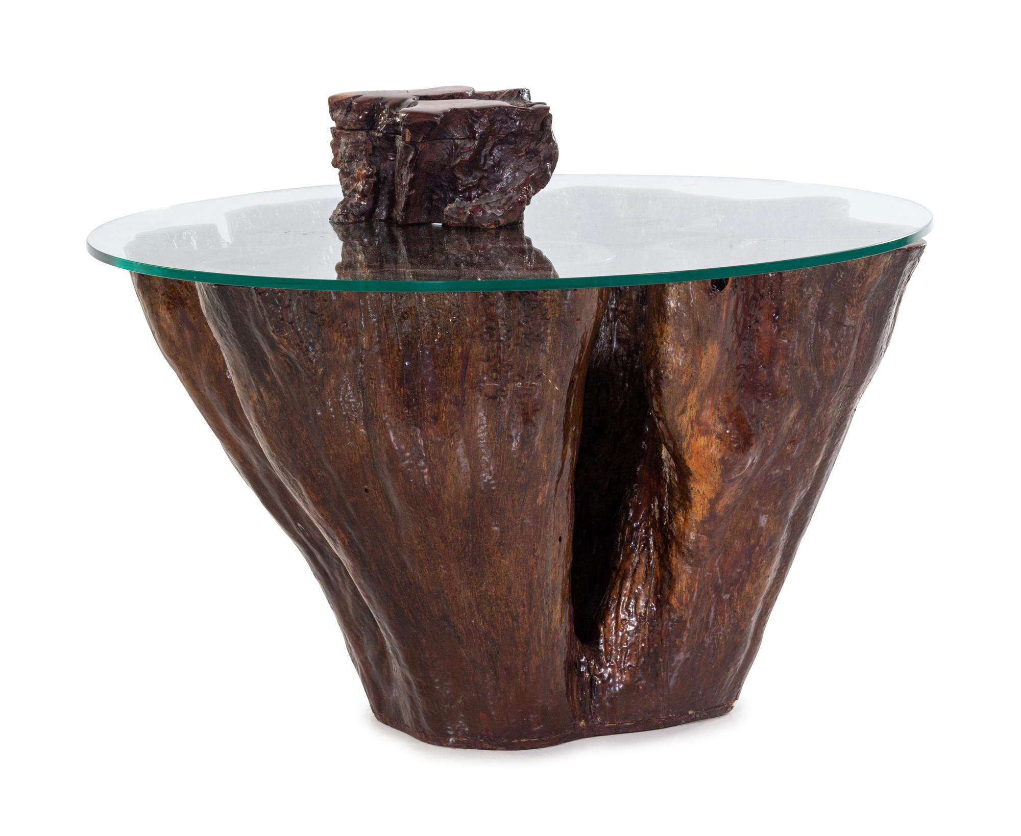 A Root Wood and Glass-Top Table