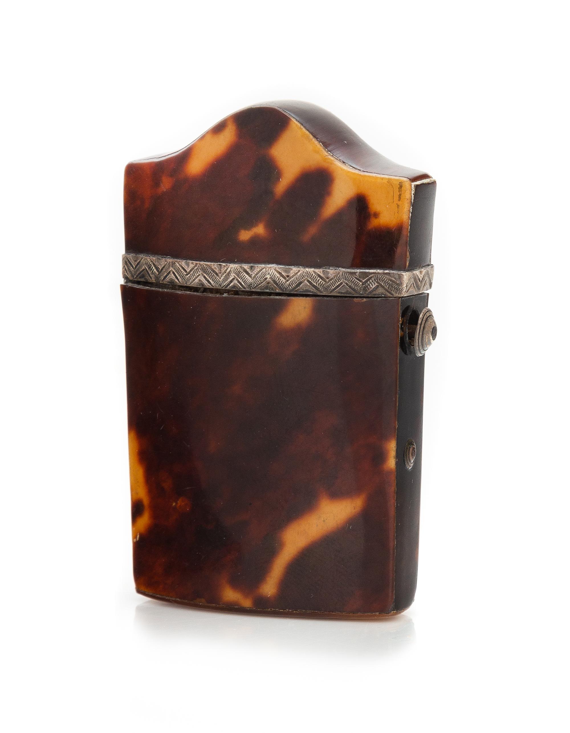 A Victorian Silver Mounted Tortoise Shell Scent Bottle Caddy Height 2 1/2 inches. — 19TH CENTURY