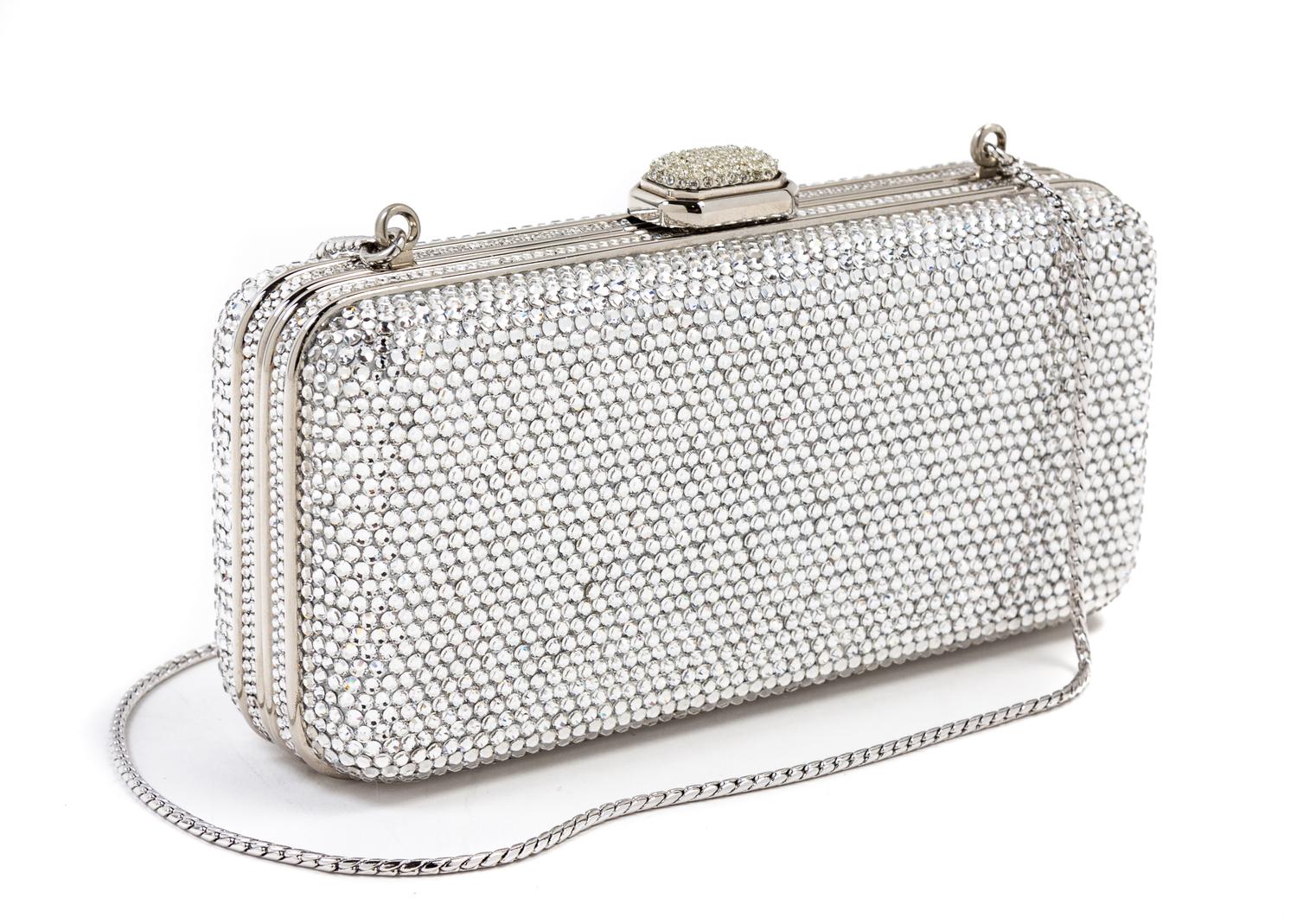 A Judith Leiber Crystal Rectangular Minaudiere, 6" x 2.5" x 1.5".