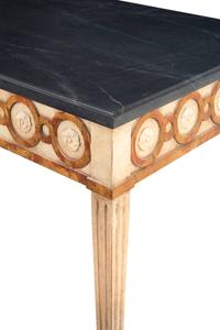 A Pair of Painted and Parcel Gilt Console Tables
