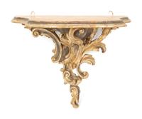 An Italian Rococo Style Carved and Painted Wall Bracket with Faux Marble Shelf