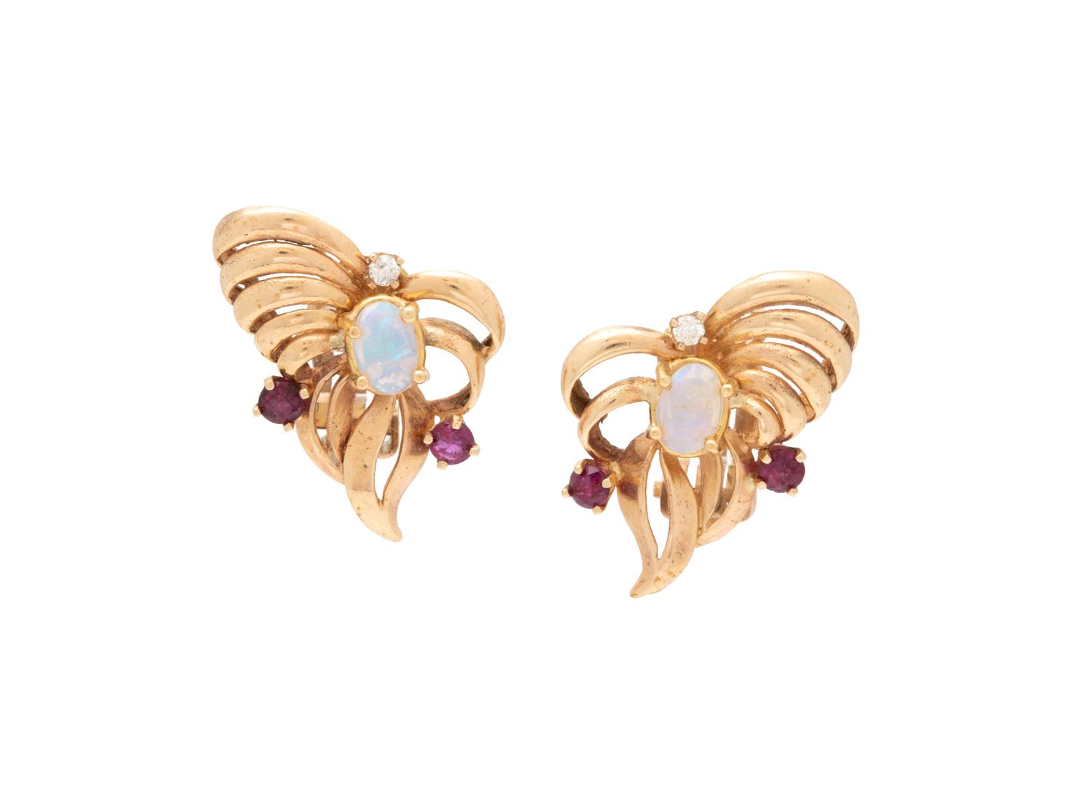 OPAL, RUBY AND DIAMOND EARCLIPS