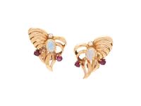 OPAL, RUBY AND DIAMOND EARCLIPS