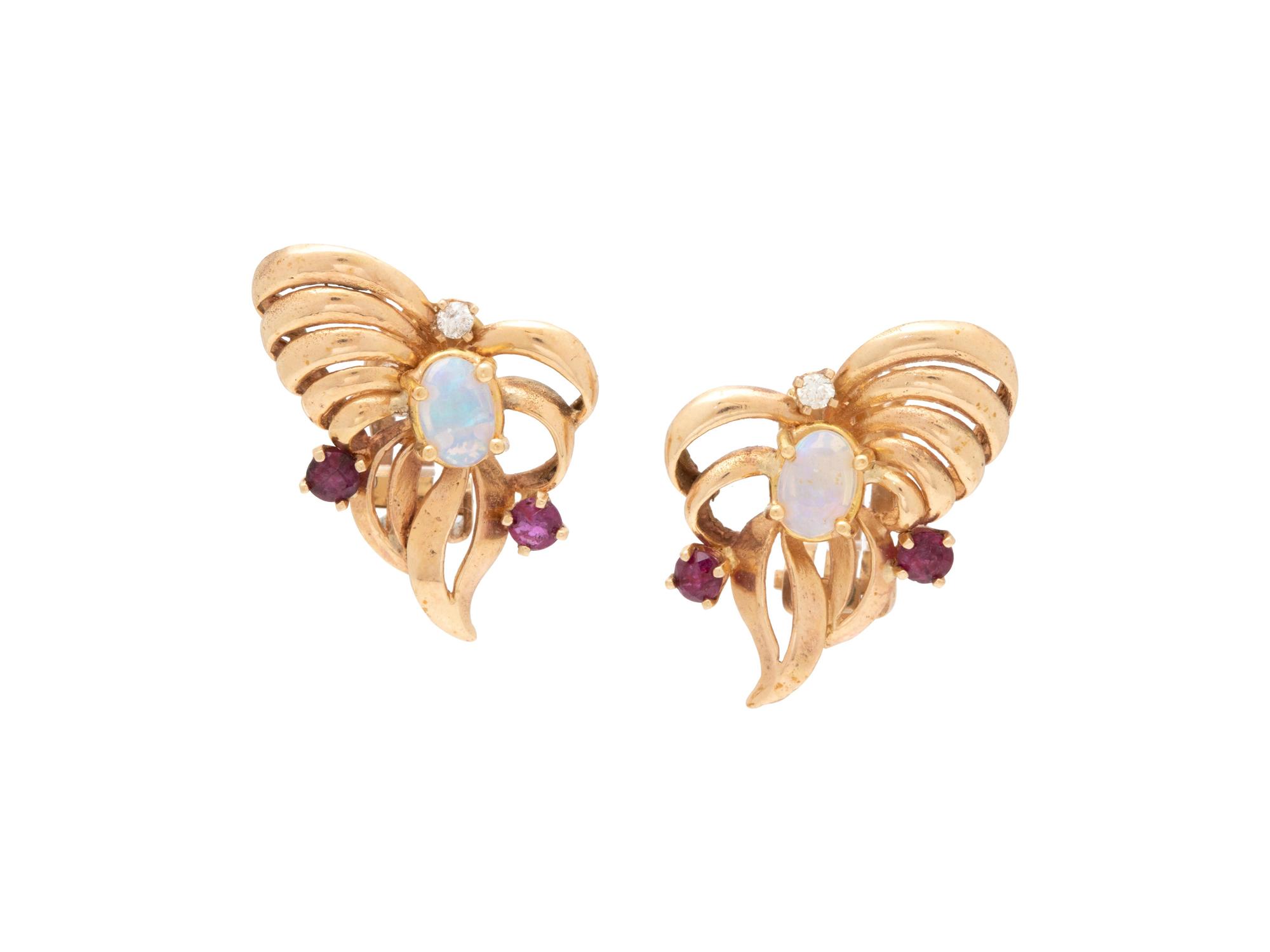 OPAL, RUBY AND DIAMOND EARCLIPS