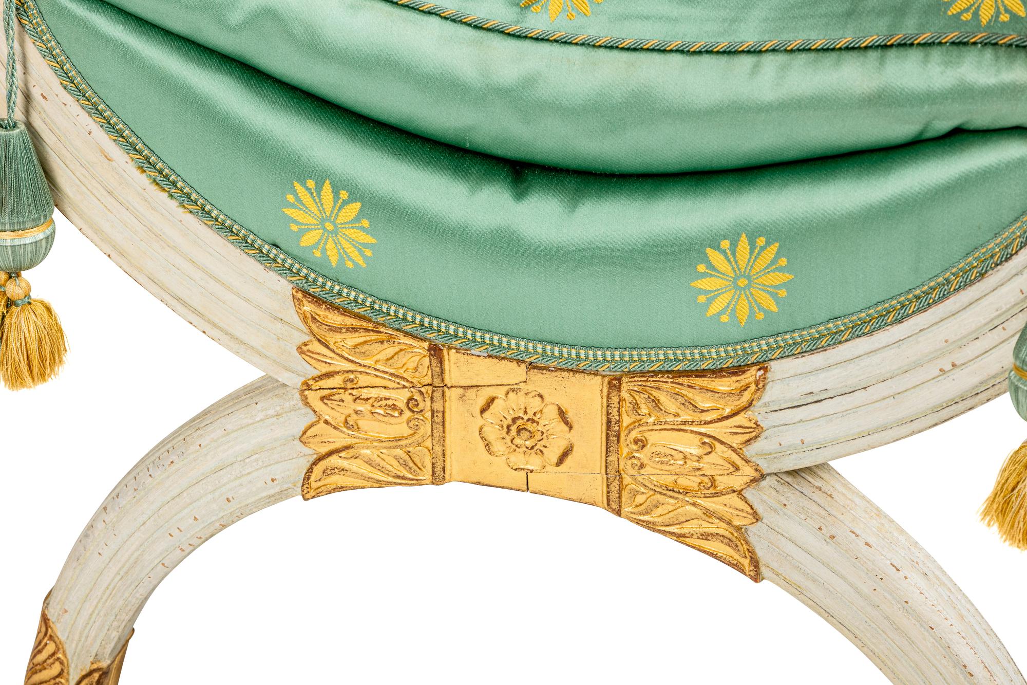 A Pair of Empire White-Painted and Parcel-Gilt Tabourets