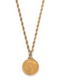YELLOW GOLD AND COIN PENDANT/NECKLACE