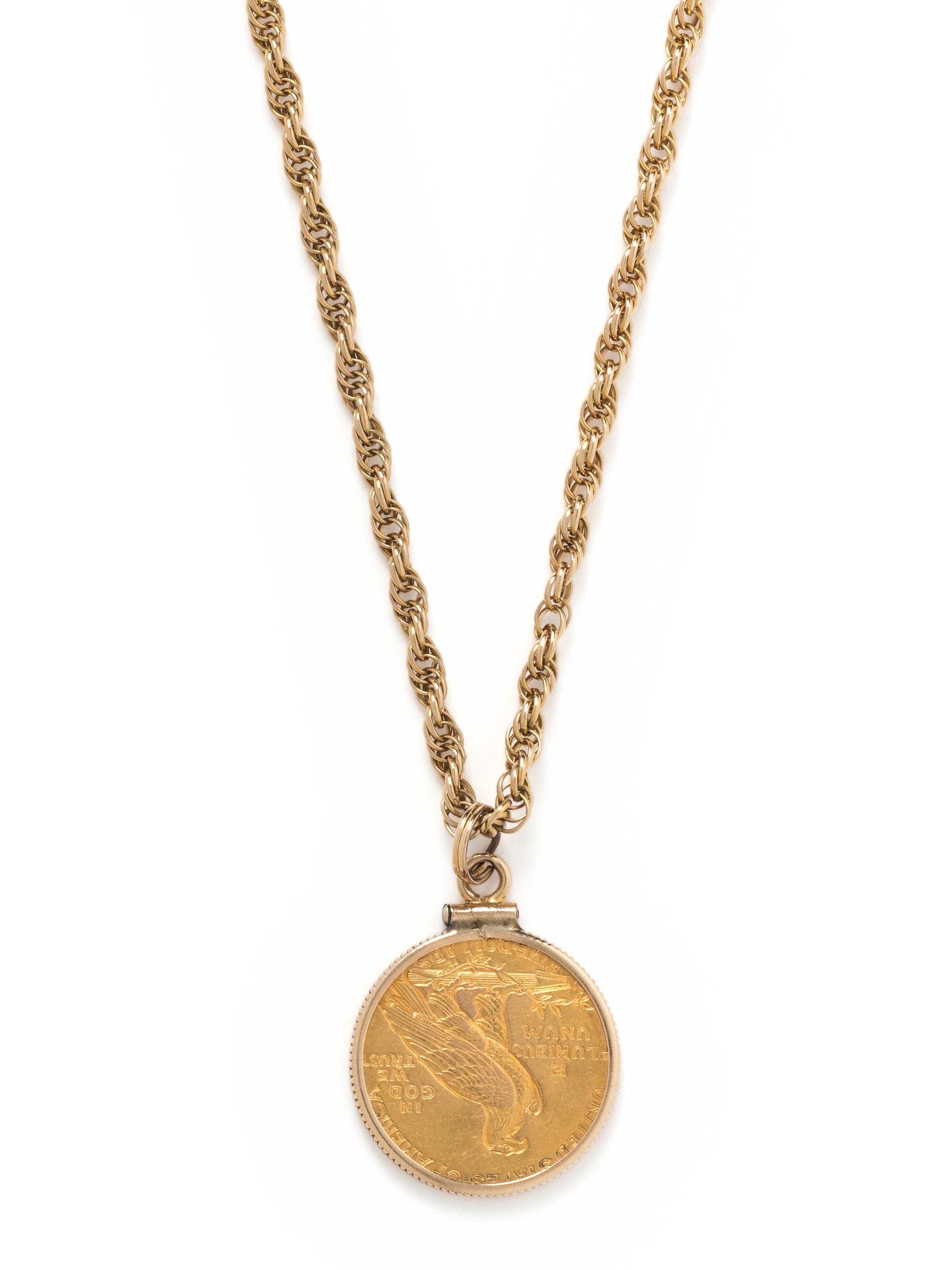 YELLOW GOLD AND COIN PENDANT/NECKLACE