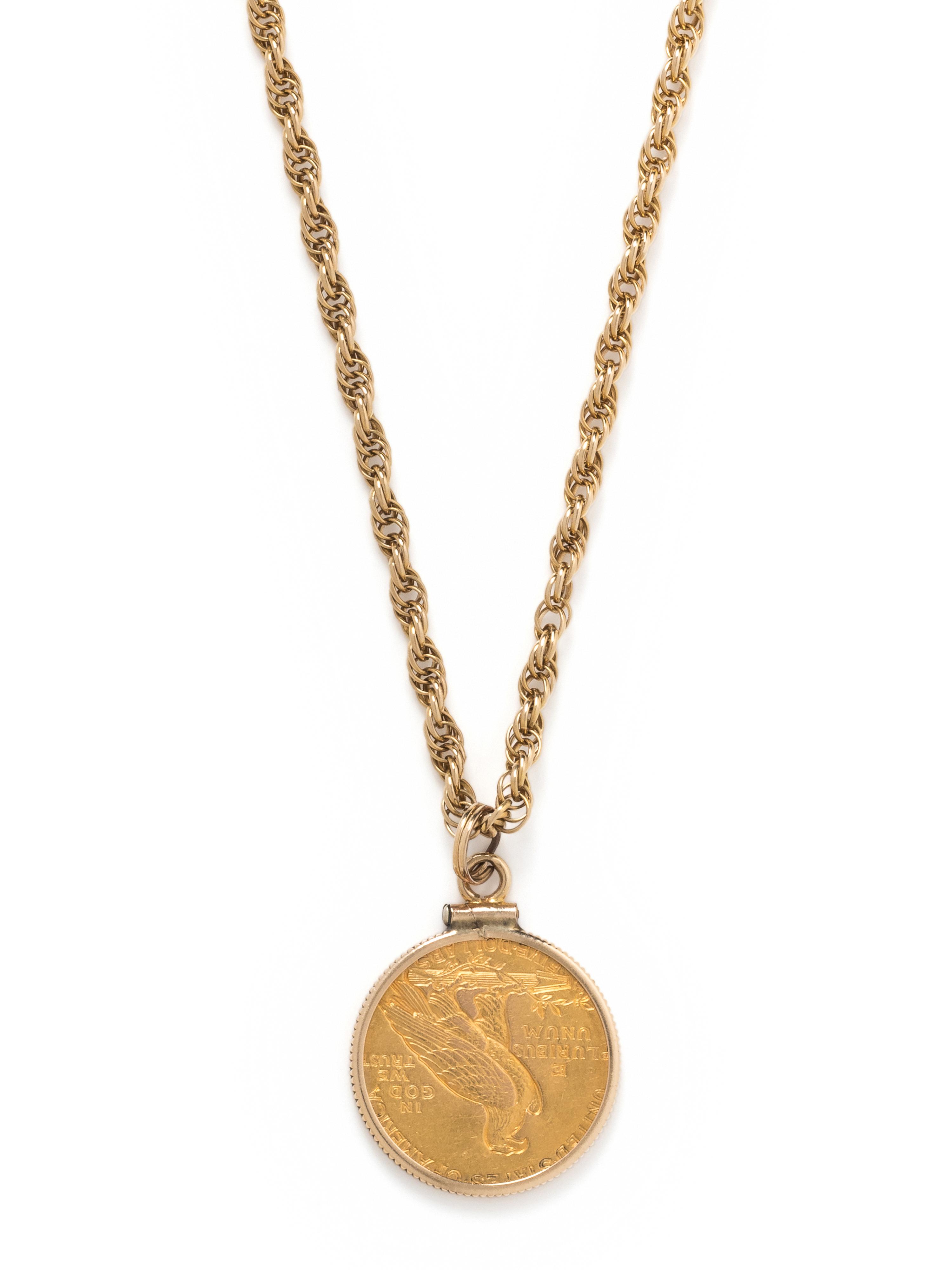 YELLOW GOLD AND COIN PENDANT/NECKLACE