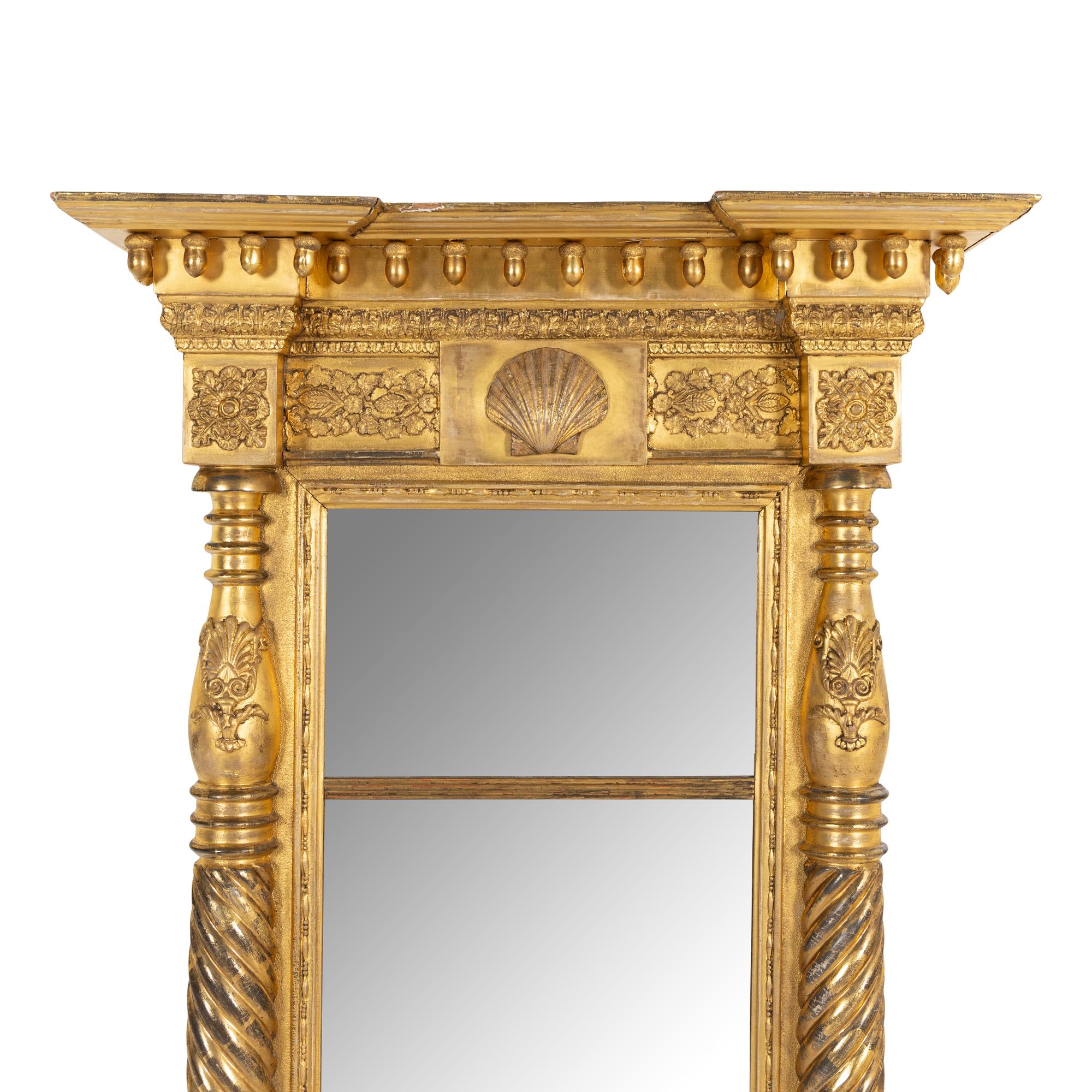 A Federal Shell-Decorated Giltwood and Gesso Pier Glass