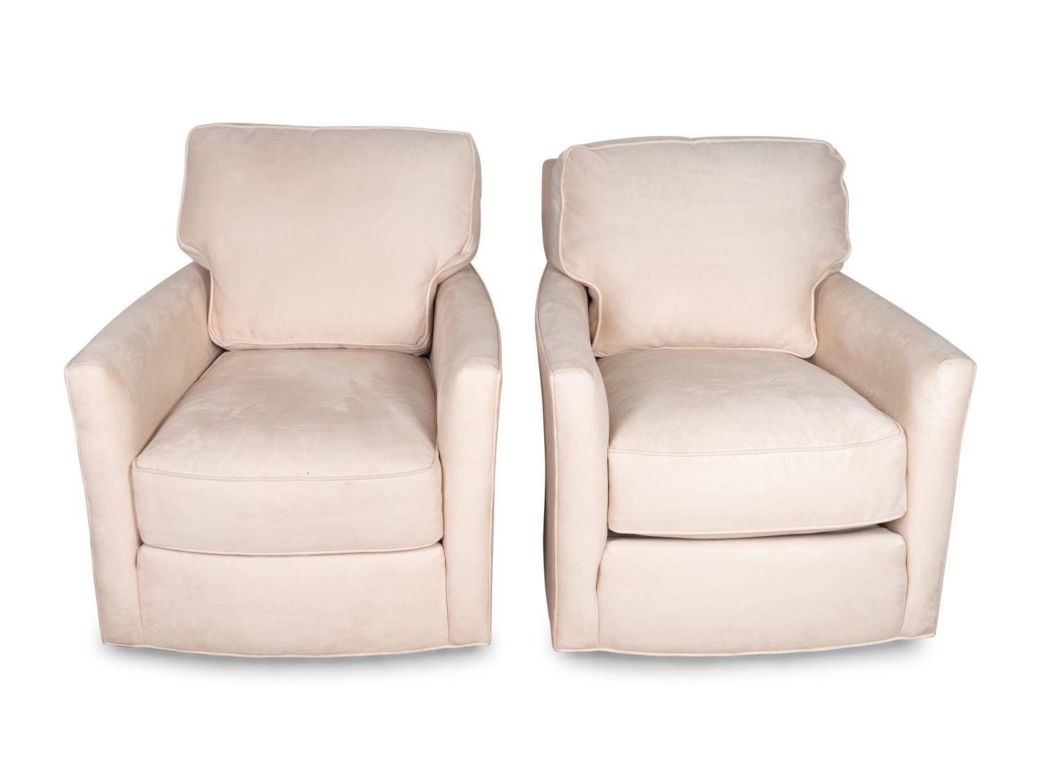 A Set of Four Micro-Suede Upholstered Swivel Club Chairs