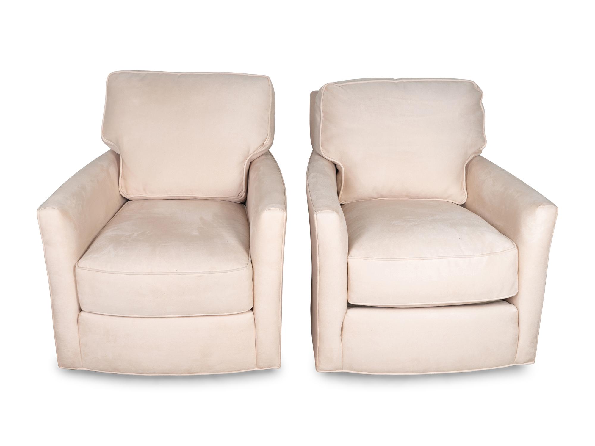A Set of Four Micro-Suede Upholstered Swivel Club Chairs
