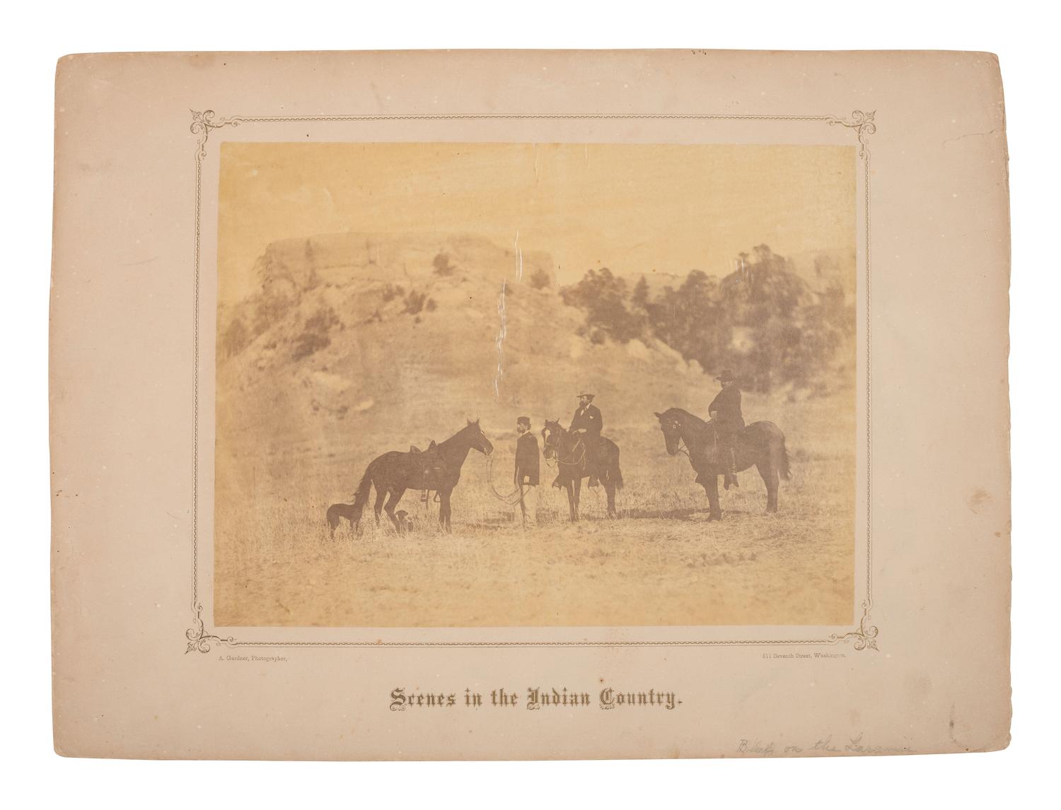 GARDNER, Alexander (1821-1882), photographer. Two albumen photographs taken during the Fort Laramie Treaty conference, incl. a group of infantry officers. 1868.