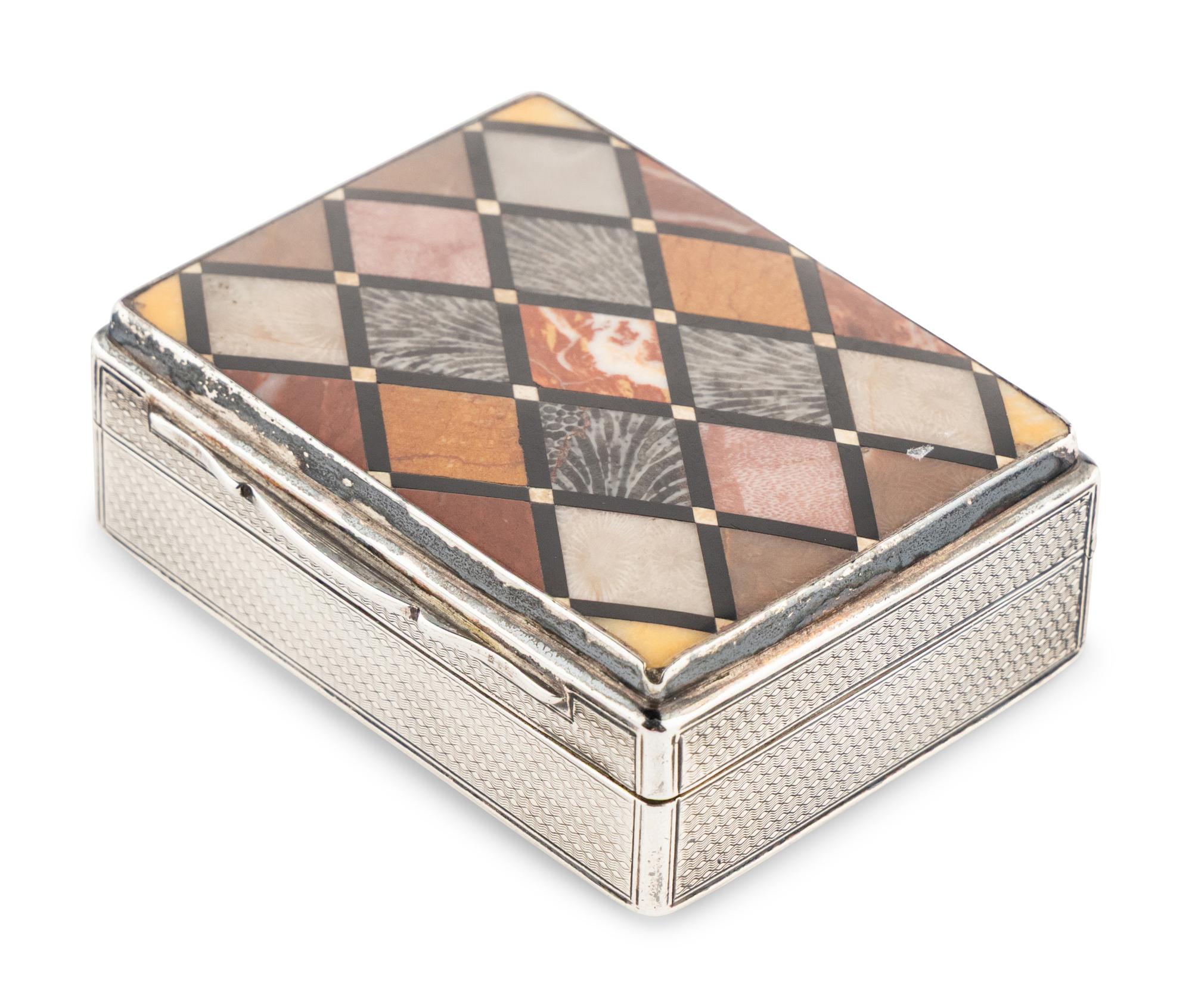 A Victorian Silver and Specimen-Marble Inset Presentation Snuff Box