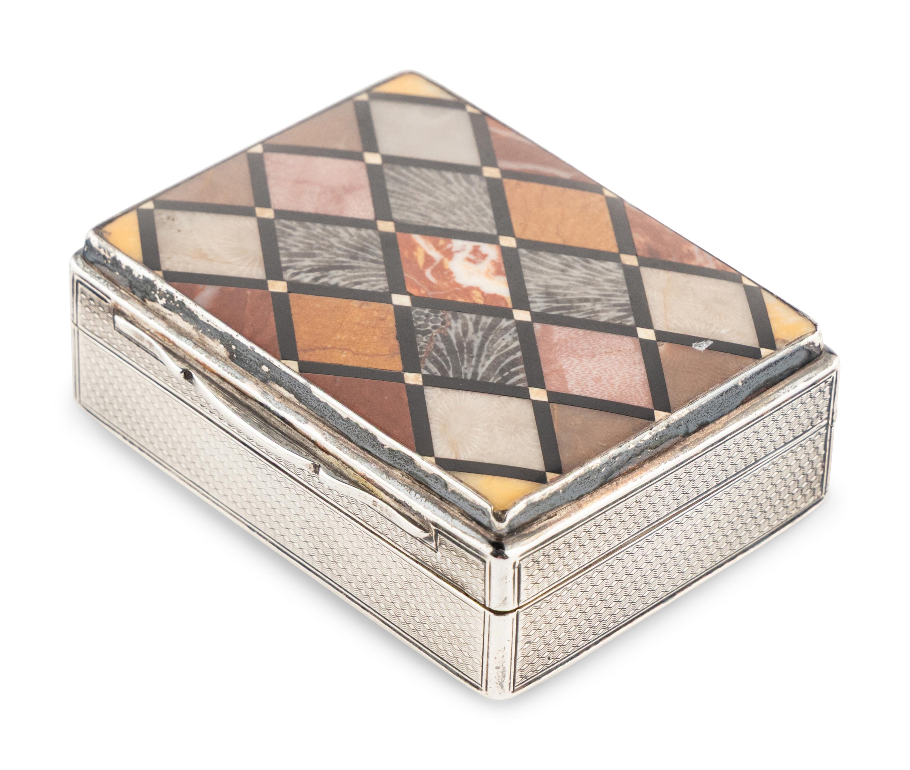 A Victorian Silver and Specimen-Marble Inset Presentation Snuff Box