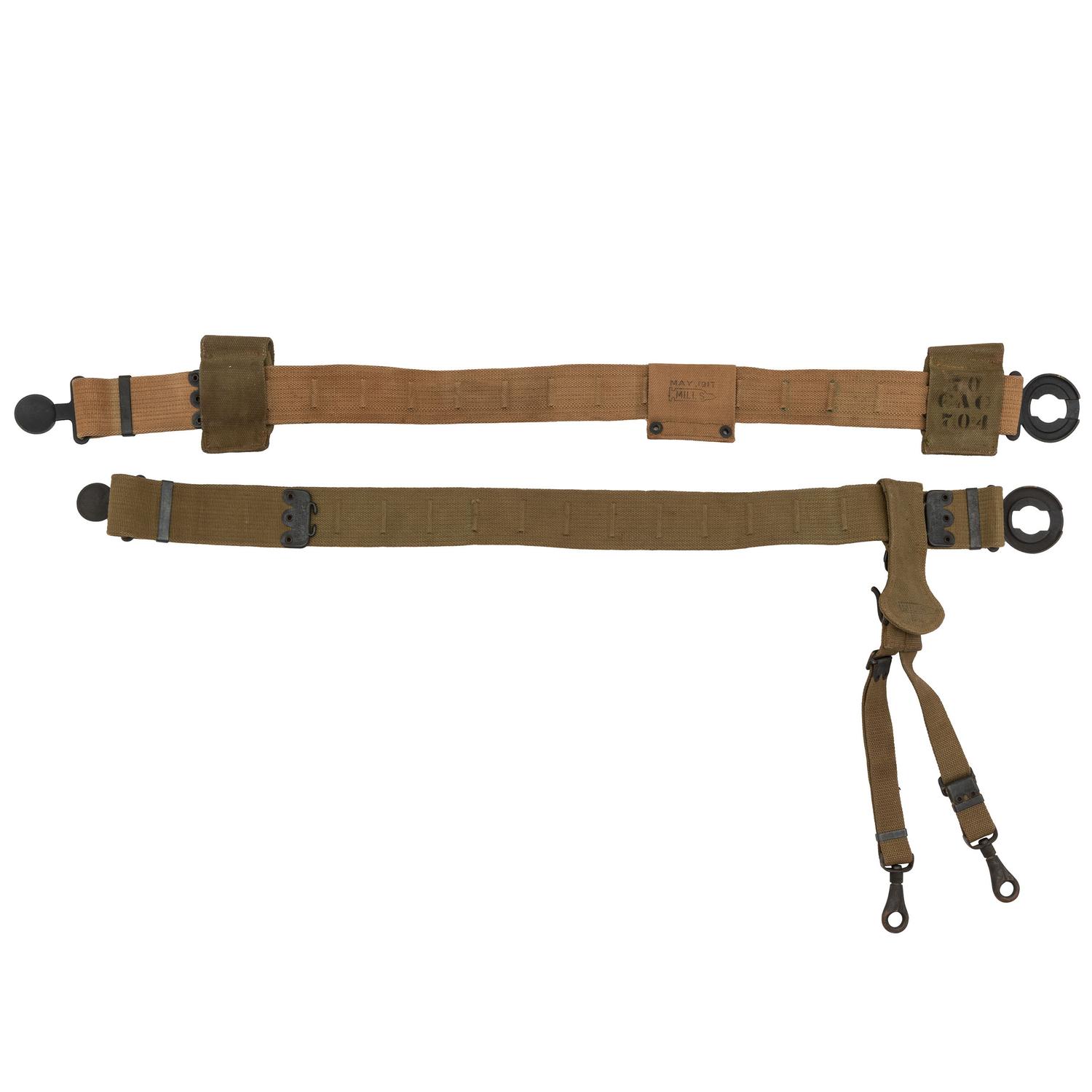 Two US Pattern 1910 Mills Garrison Belts, one with Sword Hangers