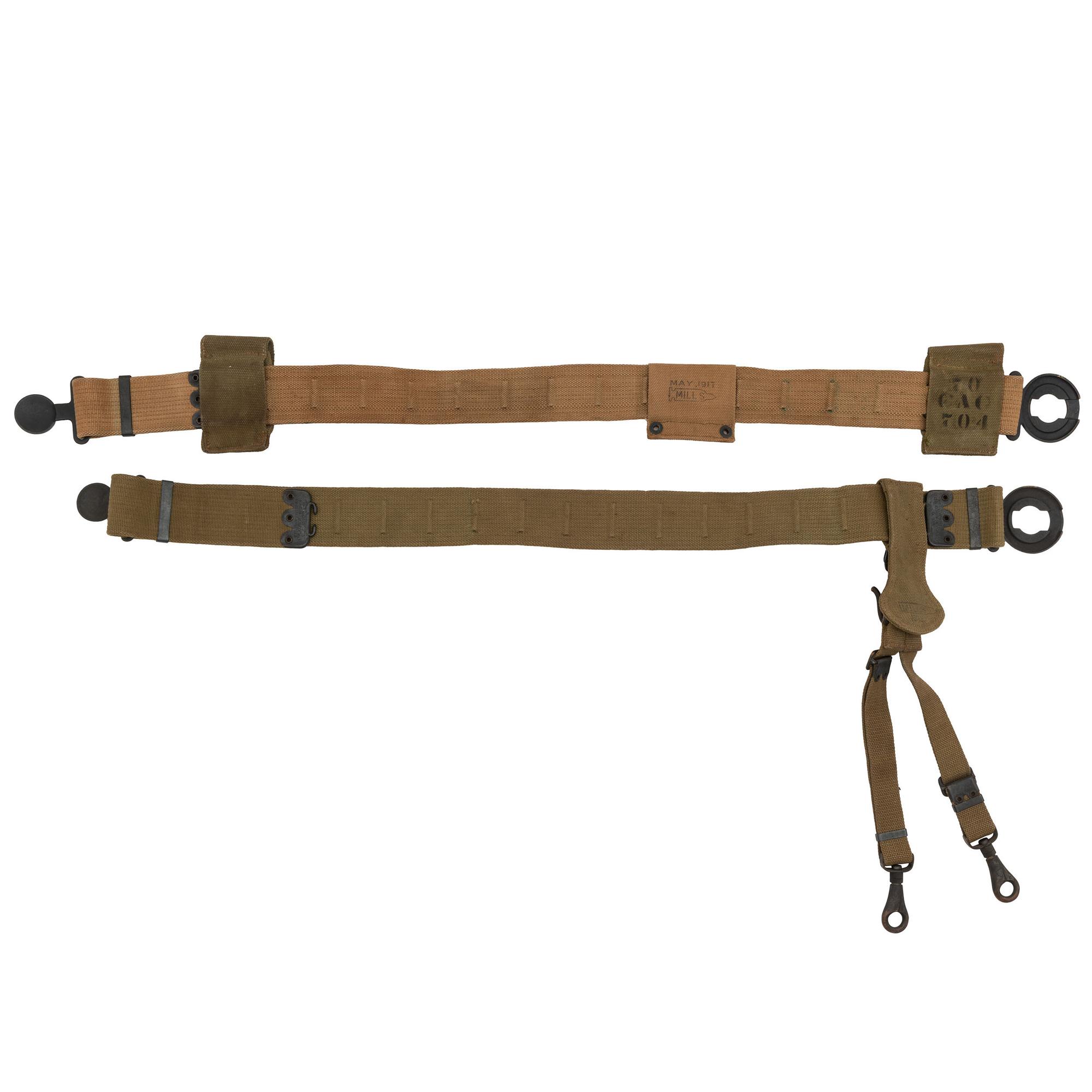 Two US Pattern 1910 Mills Garrison Belts, one with Sword Hangers