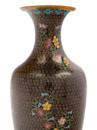 A Pair of Chinese Lacquer Vases and A Pair of Chinese Cloisonné Enamel Vases