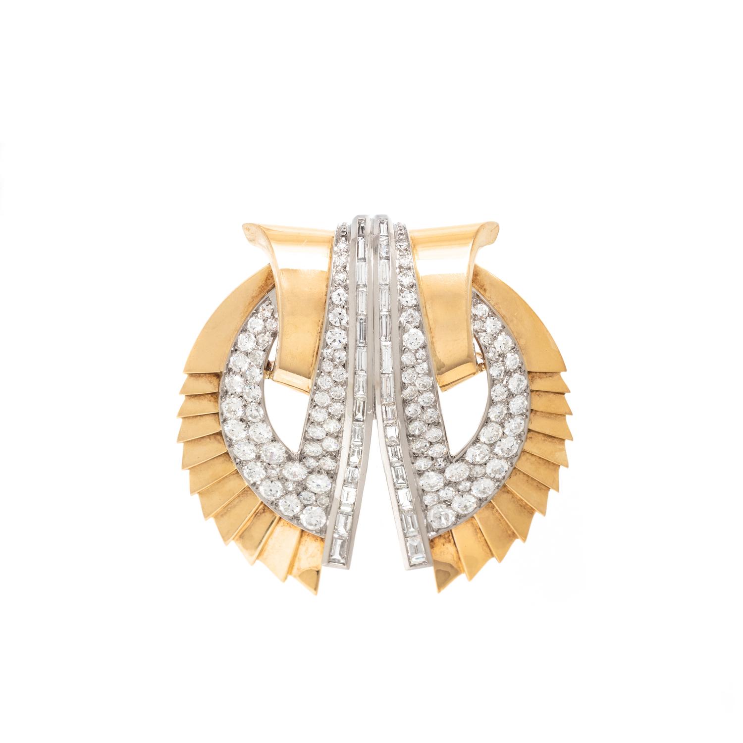 FRENCH, YELLOW GOLD, PLATINUM AND DIAMOND BROOCH