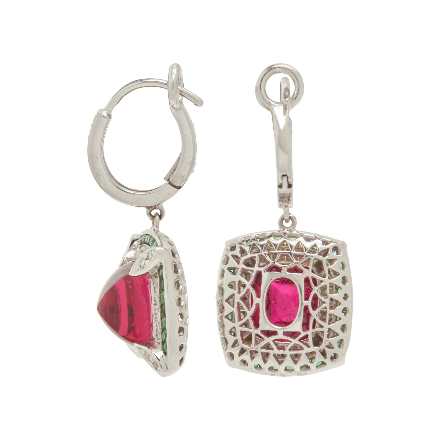 TOURMALINE, TSAVORITE GARNET AND DIAMOND EARRINGS