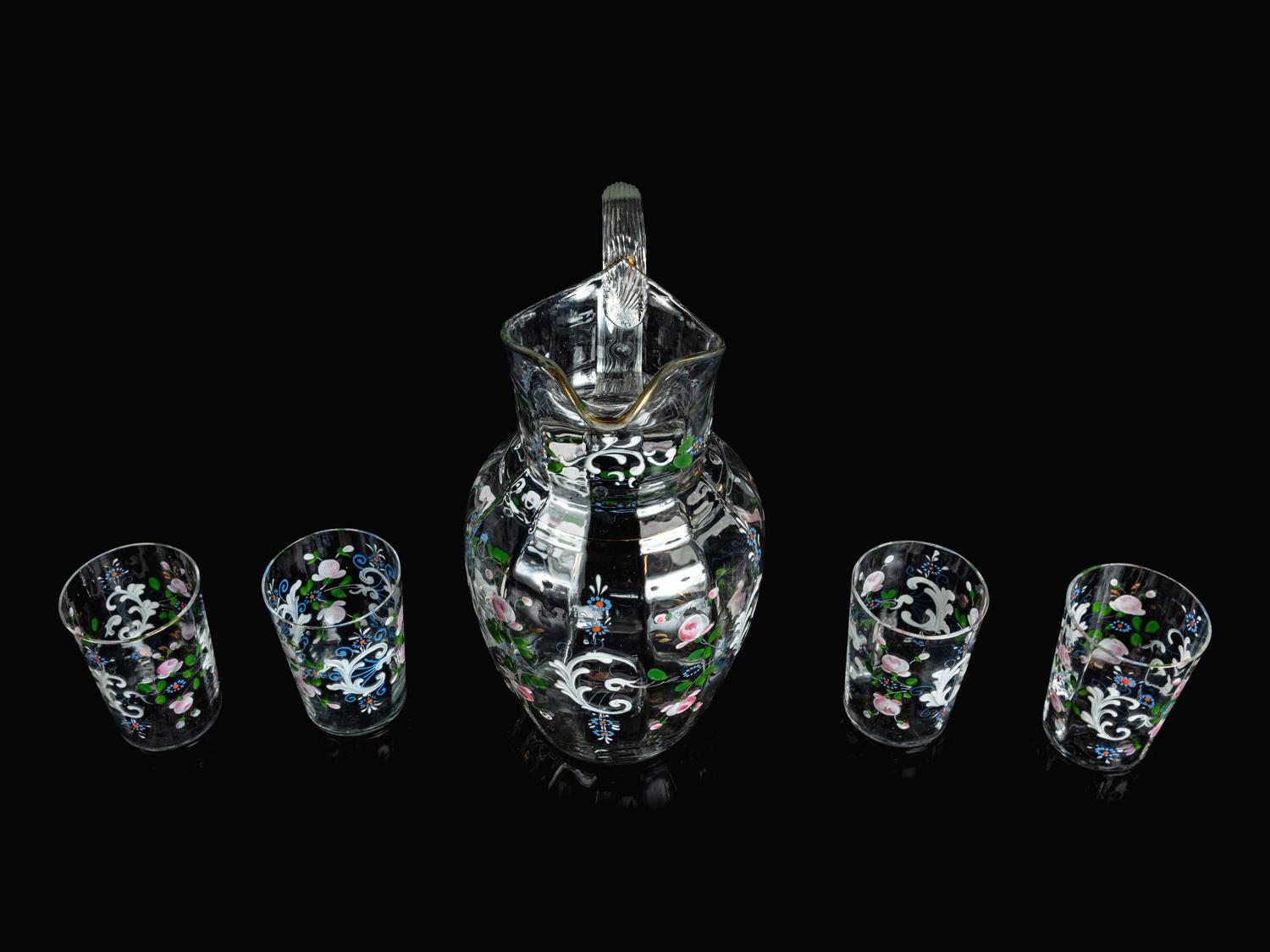 An Enameled Glass Drink Service