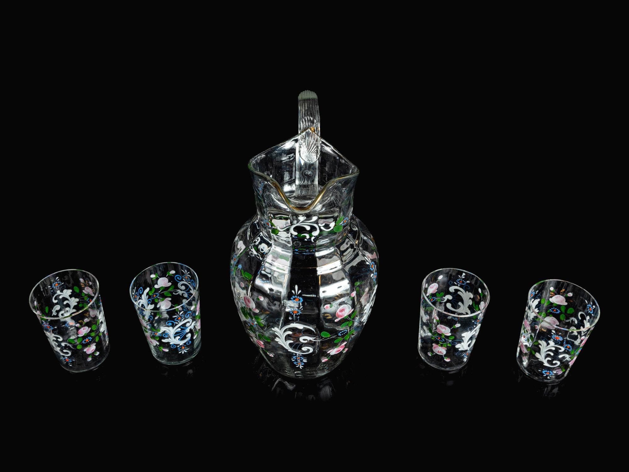 An Enameled Glass Drink Service