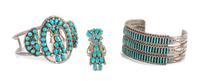 Two Southwestern Silver and Turquoise Bracelets Length of largest 5 3/8 x opening 1 3/4 x width 1 1/4 inches