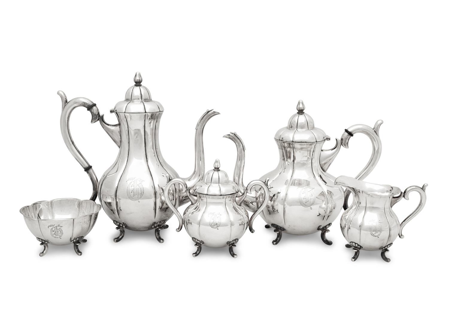 A Japanese Silver Five-Piece Tea and Coffee Service
