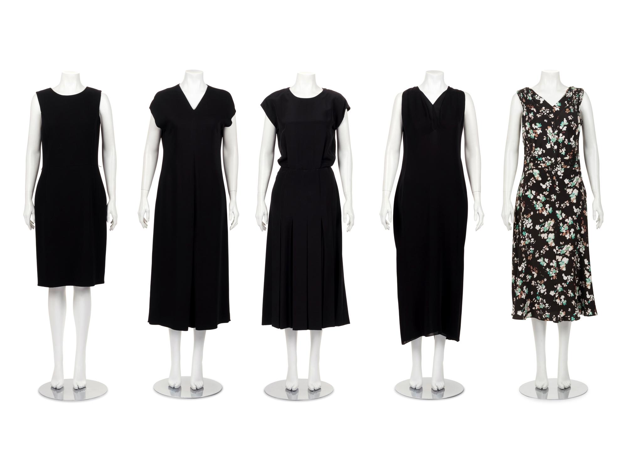 Four Dresses and One Jumpsuit: One Christian Dior, One Gucci, One Attributed to Dior, One Oscar de la Renta, and One Lanvin Jumpsuit