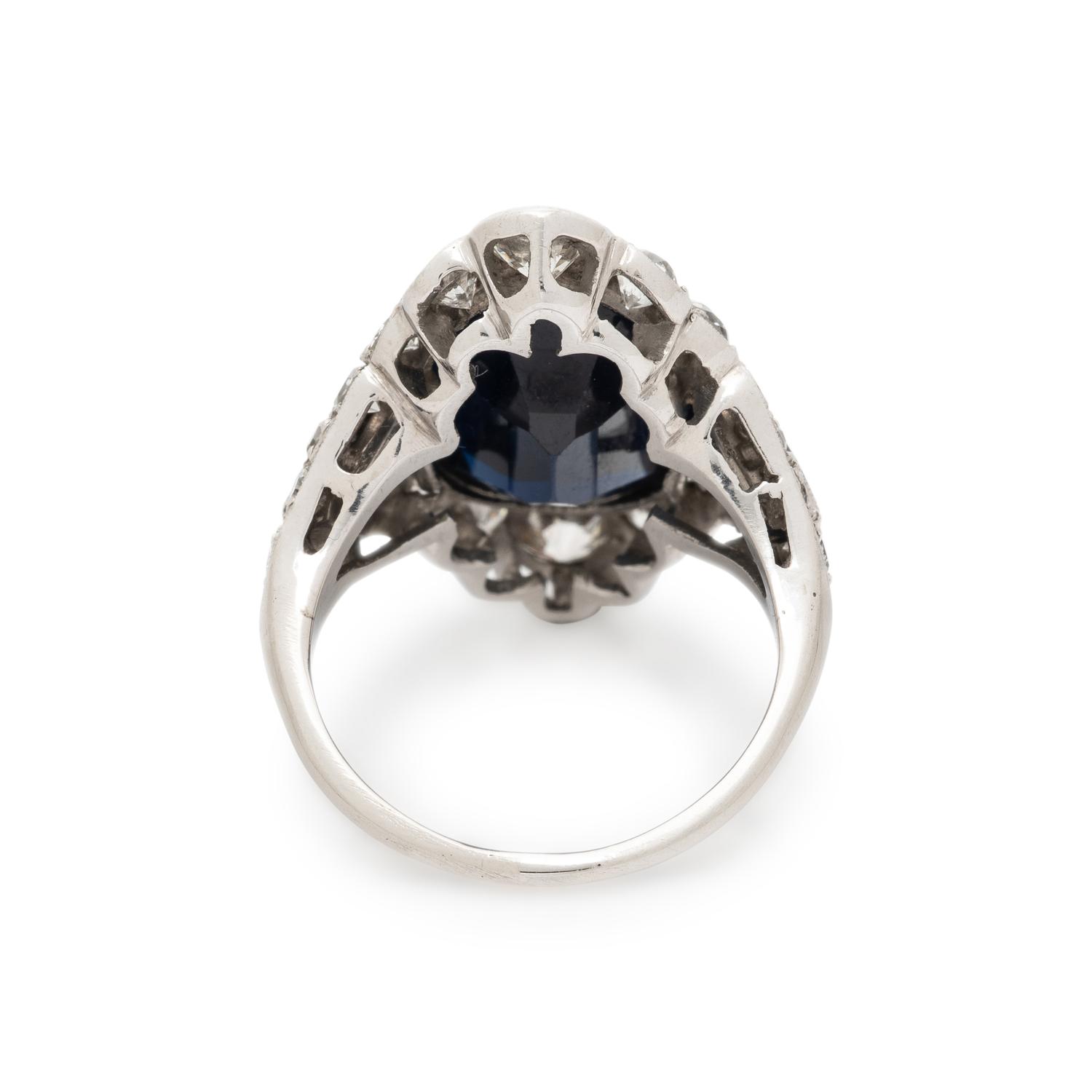 SAPPHIRE, DIAMOND, AND PLATINUM RING