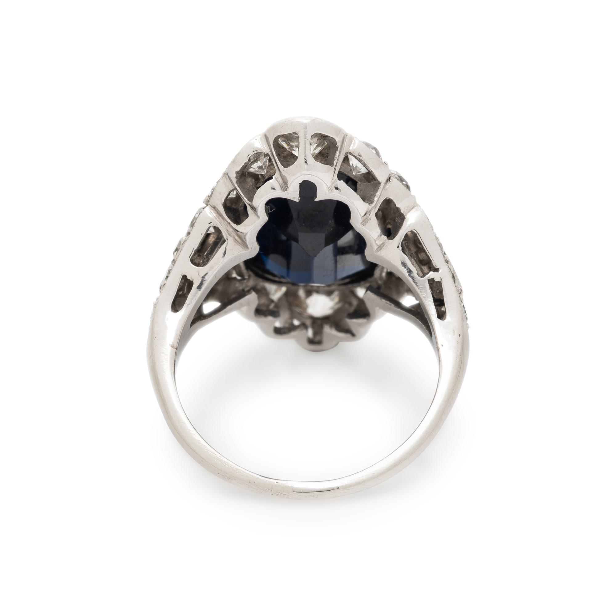 SAPPHIRE, DIAMOND, AND PLATINUM RING