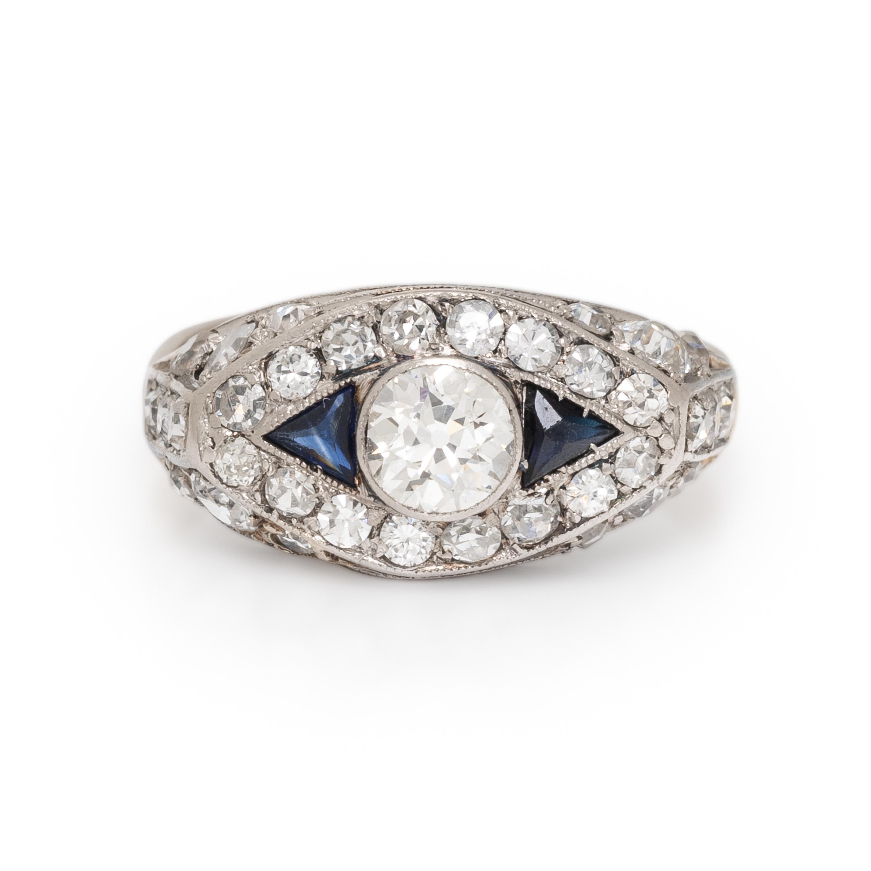 Art Deco, Diamond and Synthetic Sapphire Ring